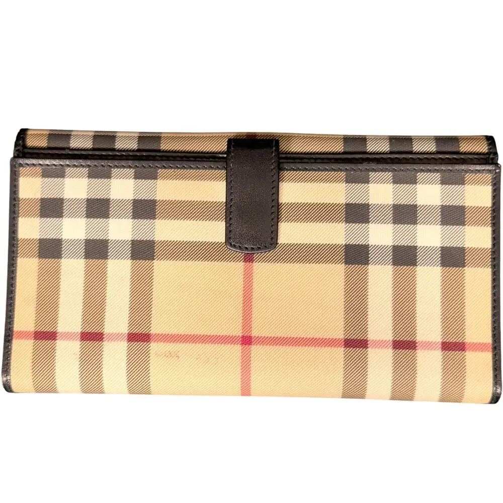 Authentic Burberry Nova Check Continental Long Wallet Black Leather Trim Luxury